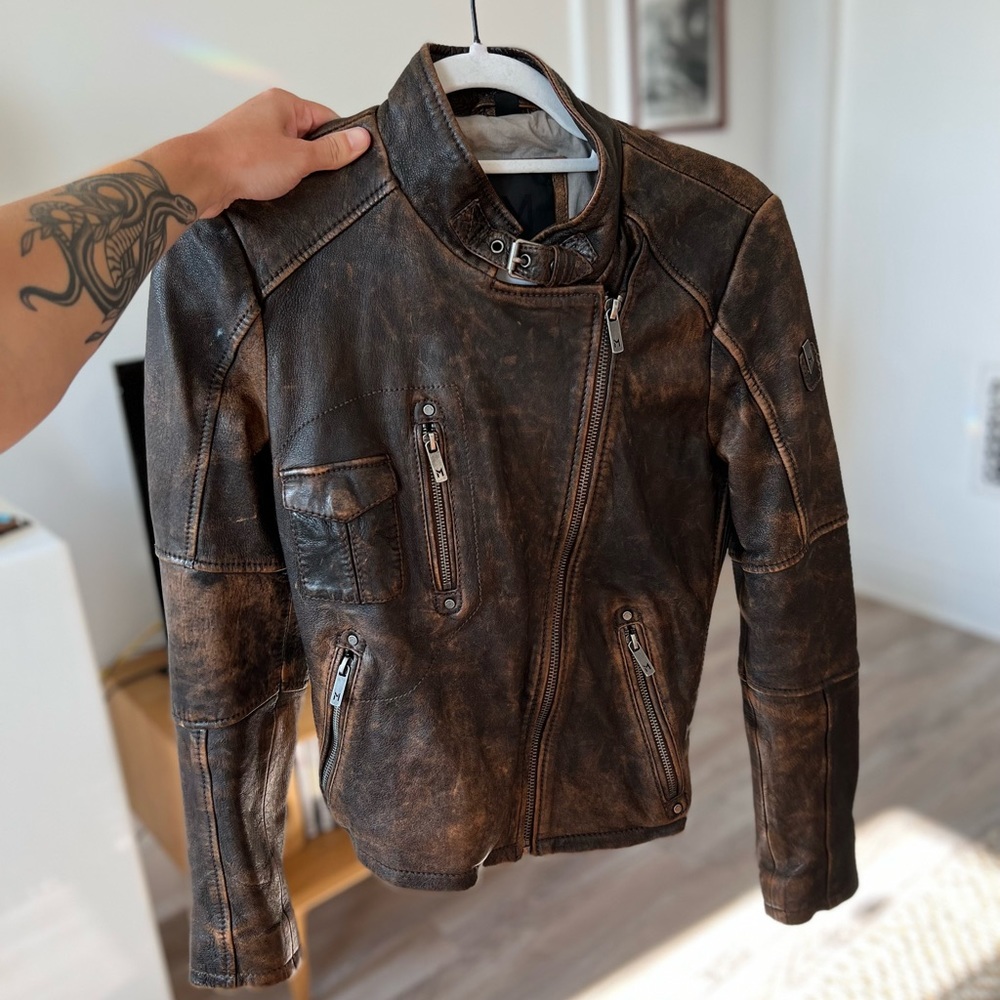 Real Brown Leather Bomber Jacket, Mauritius